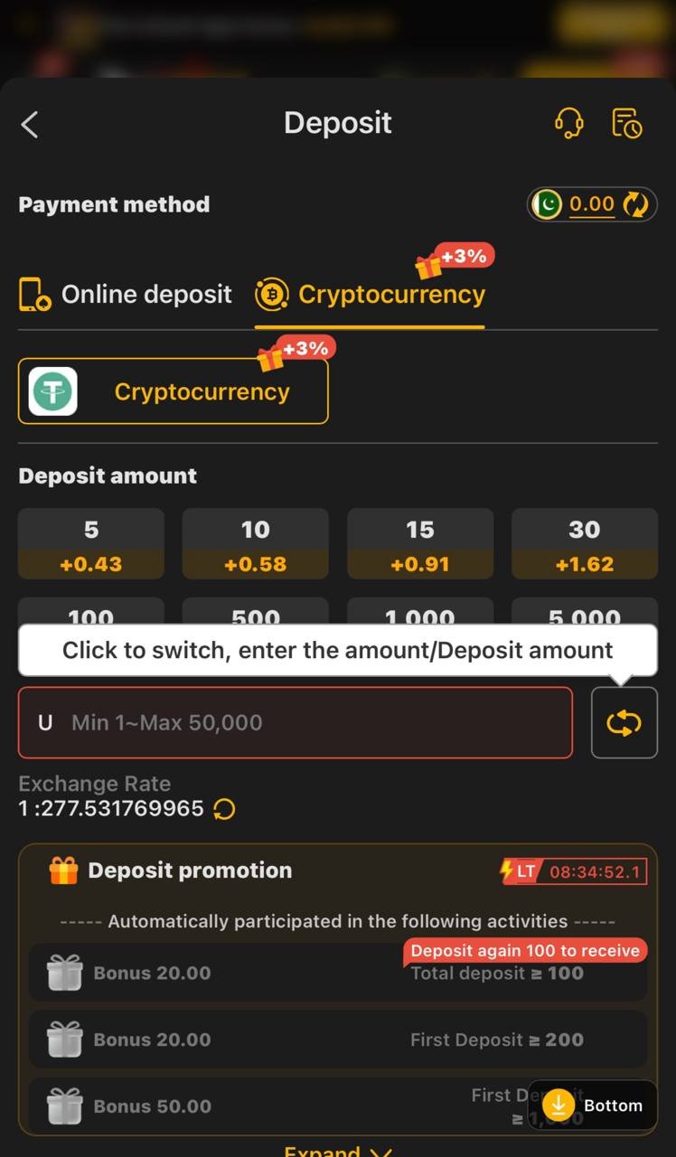 x666 crypto deposit screen